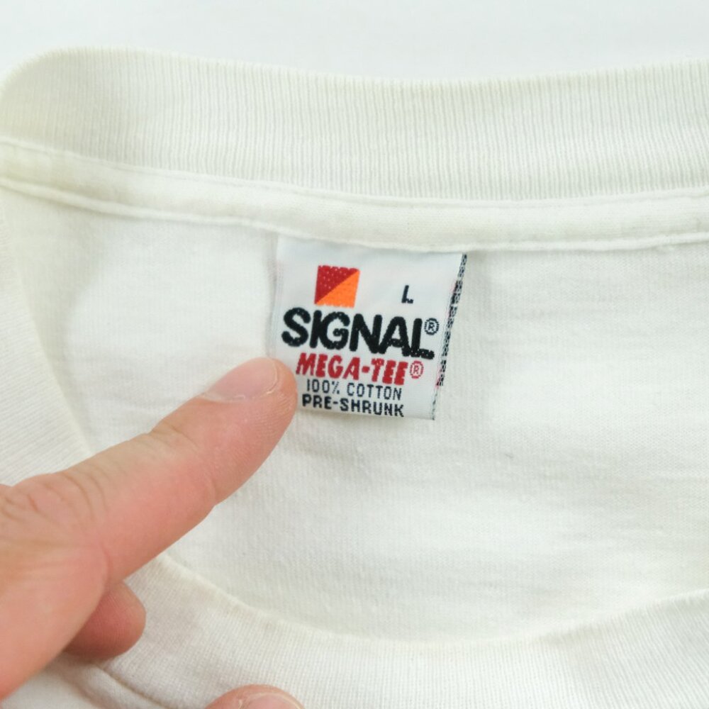 Vintage 90s White Military T-shirt Sz. L Desert Storm Eagle USA Signal Meda Tee - Picture 4 of 8